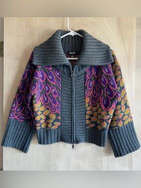 DKNY Y2K Cropped Cardigan Wool Cashmere Blend Shawl Collar Artsy Knit Women’s S